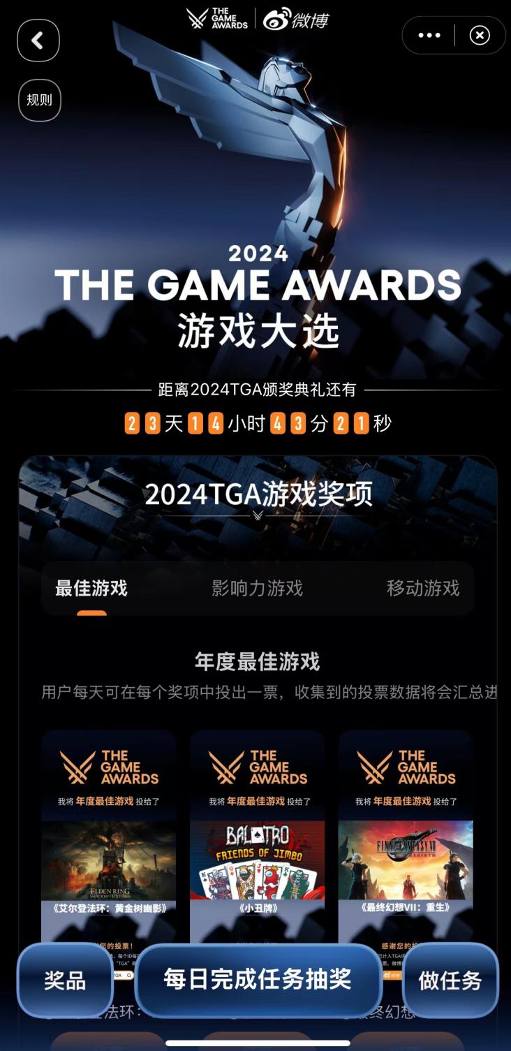 TGA 2024游戲獎(jiǎng)項(xiàng)提名公布微博首次開啟投票通道！(圖6)